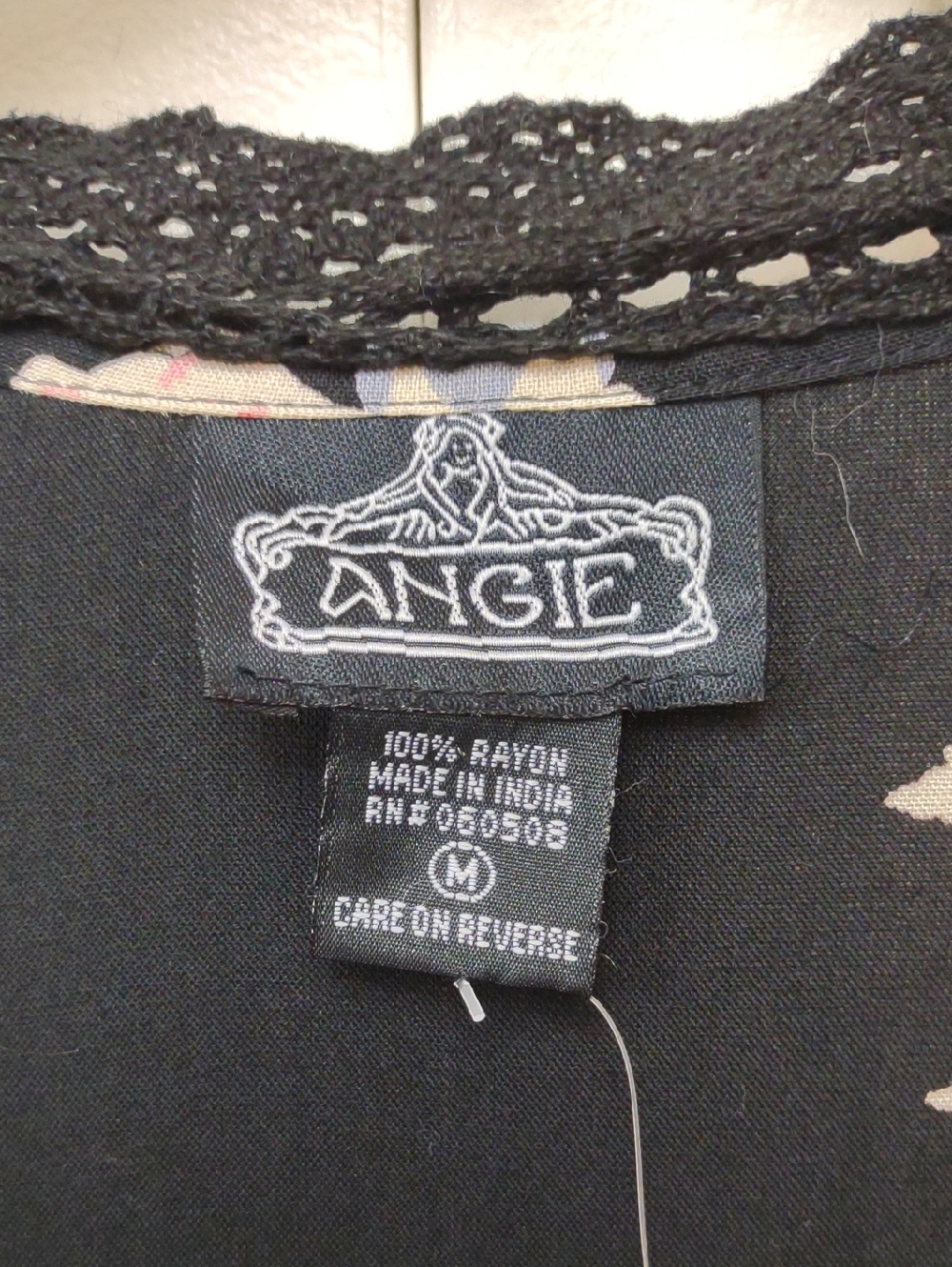 Angie Women's Maxi Black Floral Duster Kimono Open Front Crochet Trim NWT - Picture 3 of 13